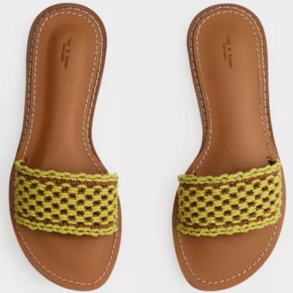 Rag & Bone Melrose Woven Slides Sz 40 in Limelight New,Leather,Resort Style - Picture 1 of 10